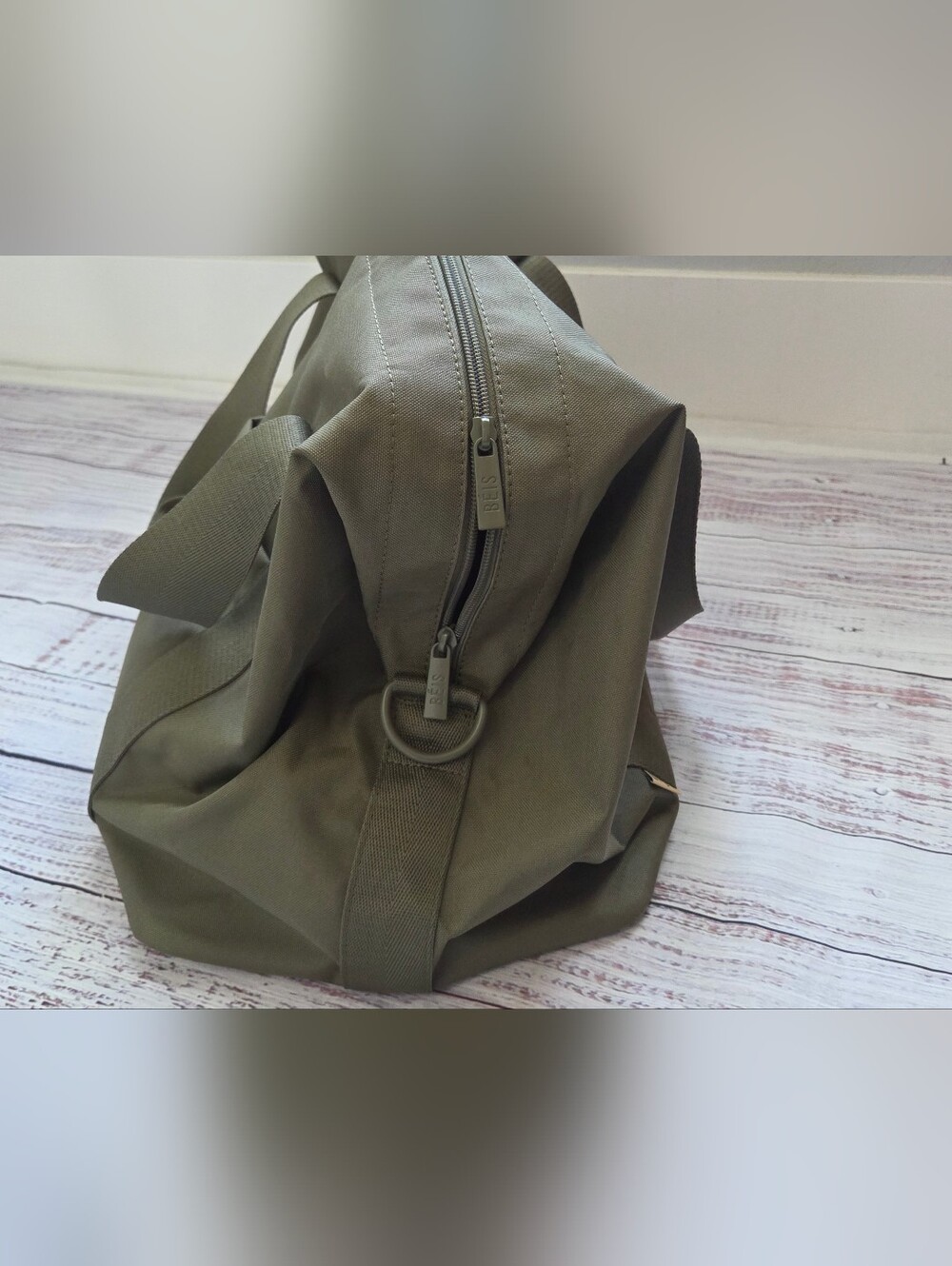 Beis The BEISics Duffle In Olive Travel Gym Tote Large Weekender Bag - Picture 10 of 16